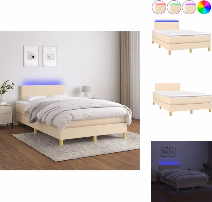 vidaXL Letto a molle insacchettate con materasso e tessuto LED cream 120x200 cm - Letti e strutture letto