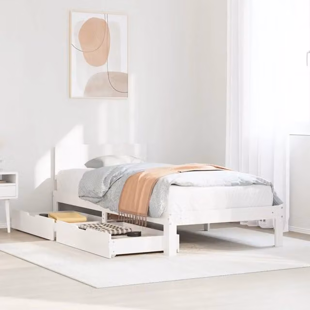 Giroletto con cassetti vidaXL in legno massello di pino bianco L/P/H: 200 x 100 x 33 cm