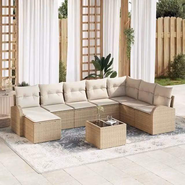 Set Divano da Giardino 9 pz Beige 3346171