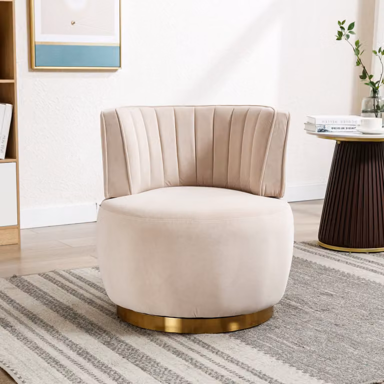 okwish Letto imbottito, Tavolo rotondo girevole, Sedia da pranzo, Sedia imbottita, Poltrona relax 360°, Sedia da salotto, Camera da letto, Studio, Beige