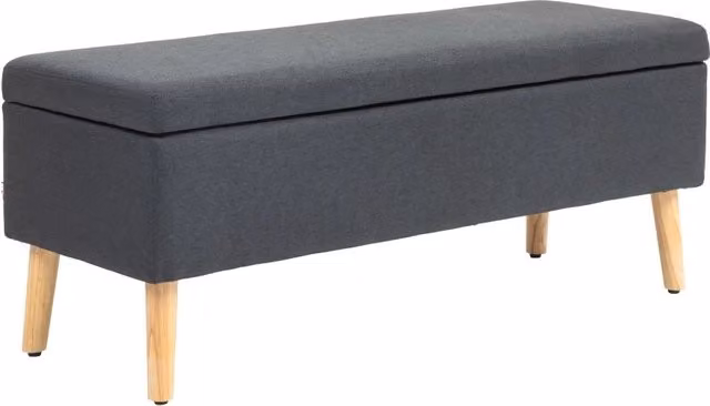 Panca contenitore imbottita con seduta apribile, stile scandinavo, in poliestere grigio scuro, 110 × 39 × 45 cm