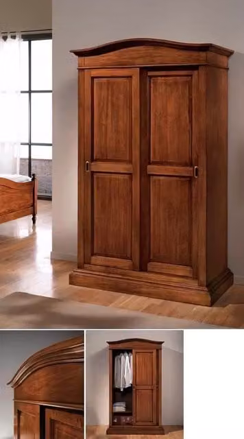 Armadio in legno stile arte povera con 2 ante scorrevoli Mobili 2G colore noce L: 125 cm, P: 67 cm, H: 206 cm