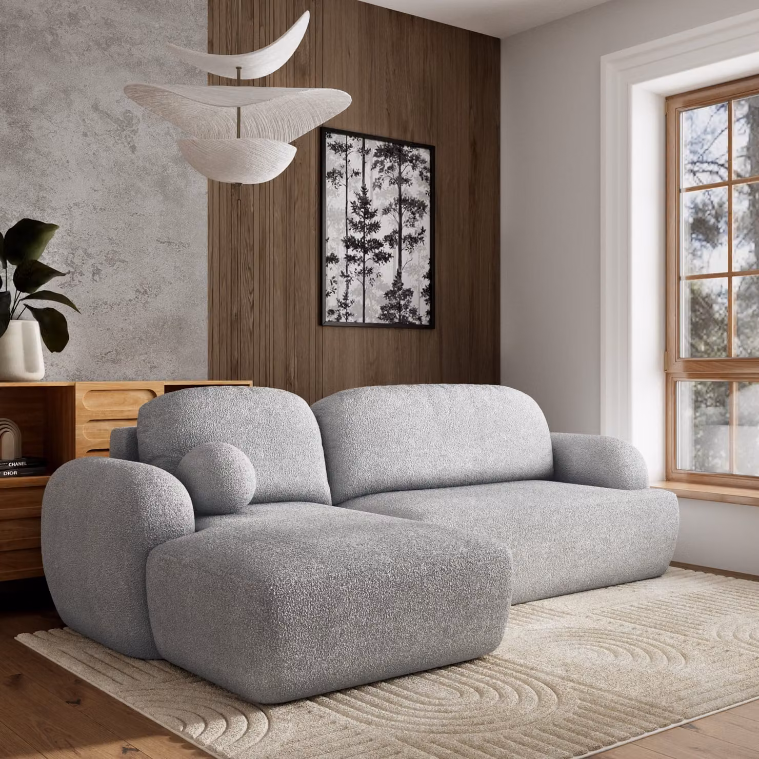 Divano angolare Masseno MODENZA N L-S con funzione letto a L, divano con box letto, divano da soggiorno, divano, divano letto, set di divani - grigio chiaro, ORA O MAI PIÙ 83