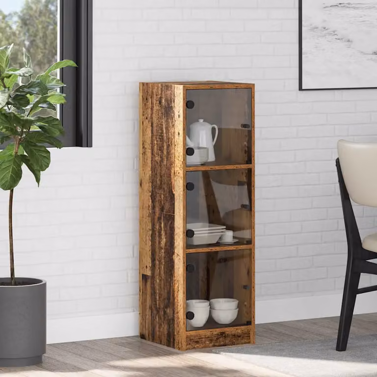 Credenza stile rustico vidaXL in legno e vetro marrone con ante in vetro L/P/H: 35 x 37 x 109 cm