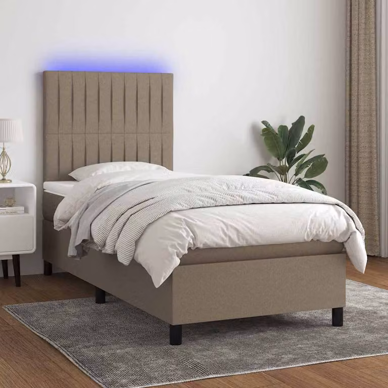 Letto a Molle con Materasso e LED vidaXL in Tessuto Tortora L/P: 100 x 200 cm
