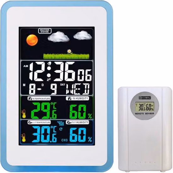 Stazione meteorologica wireless - Stazione meteorologica per interni ed esterni - Termometro per interni/esterni, igrometro, barometro - Dieci funzioni in un unico dispositivo