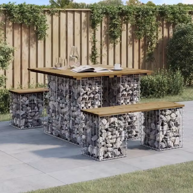 Tavolo da giardino vidaXL in legno di pino impregnato marrone con design a gabbione L: 100 cm, P: 102 cm, H: 72 cm