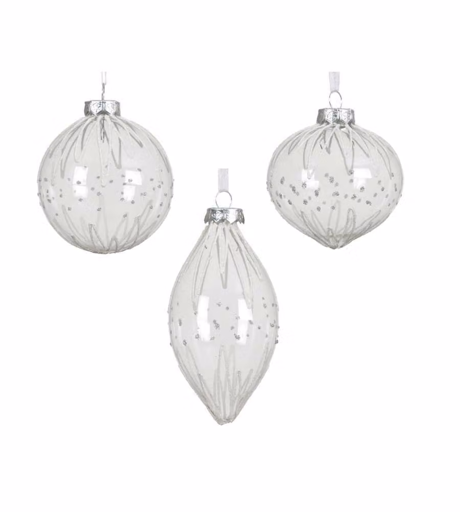 Decoris Pallina di Vetro Bianco Glitter - Eleganza Natalizia - 8cm