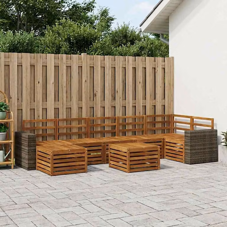 Set di divani da esterno vidaXL 8 pz in legno di acacia massello marrone con cuscini inclusi