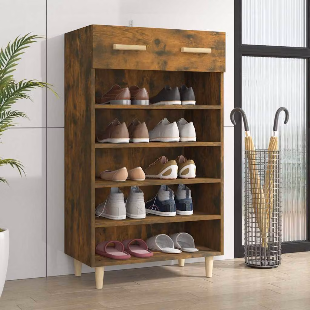 Scarpiera a parete vidaXL in legno rovere marrone con ripiani e cassetti L: 60 cm, P: 35 cm, H: 105 cm