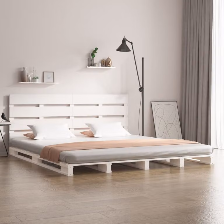 The Living Store Letto in legno massiccio bianco 160x200 cm pino