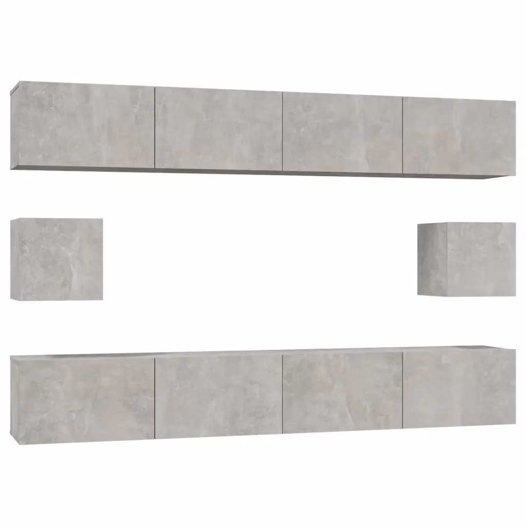 Set di mobili porta TV da soggiorno vidaXL in 6 pezzi, design moderno in legno e MDF, colore grigio opaco, modello a parete – 2