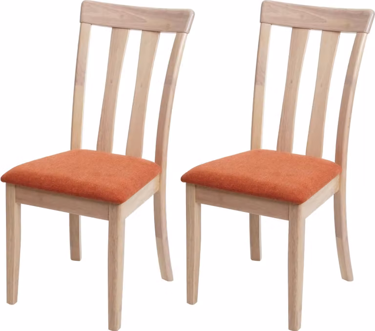 set di 2 sedie da pranzo HWC-G46, sedia da cucina Sedia, tessuto/tessuto legno massiccio ~ struttura color naturale, arancione