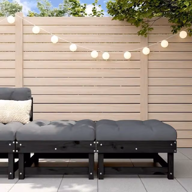 Set di 2 poggiapiedi da giardino vidaXL in legno di pino nero con cuscini antracite
