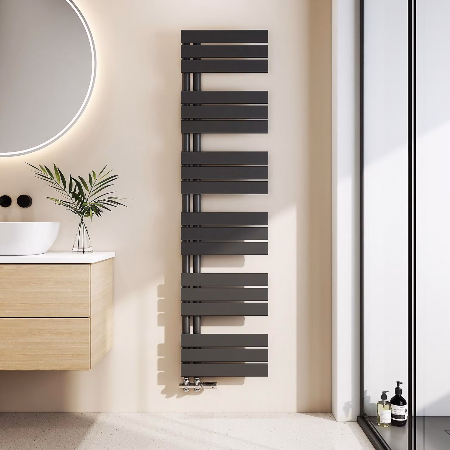EMKE radiatore bagno piatto 1599x400mm nero pannello scaldasalviette asciugacapelli porta asciugamani attacco laterale per bagno acqua calda 684W senza elemento riscaldante