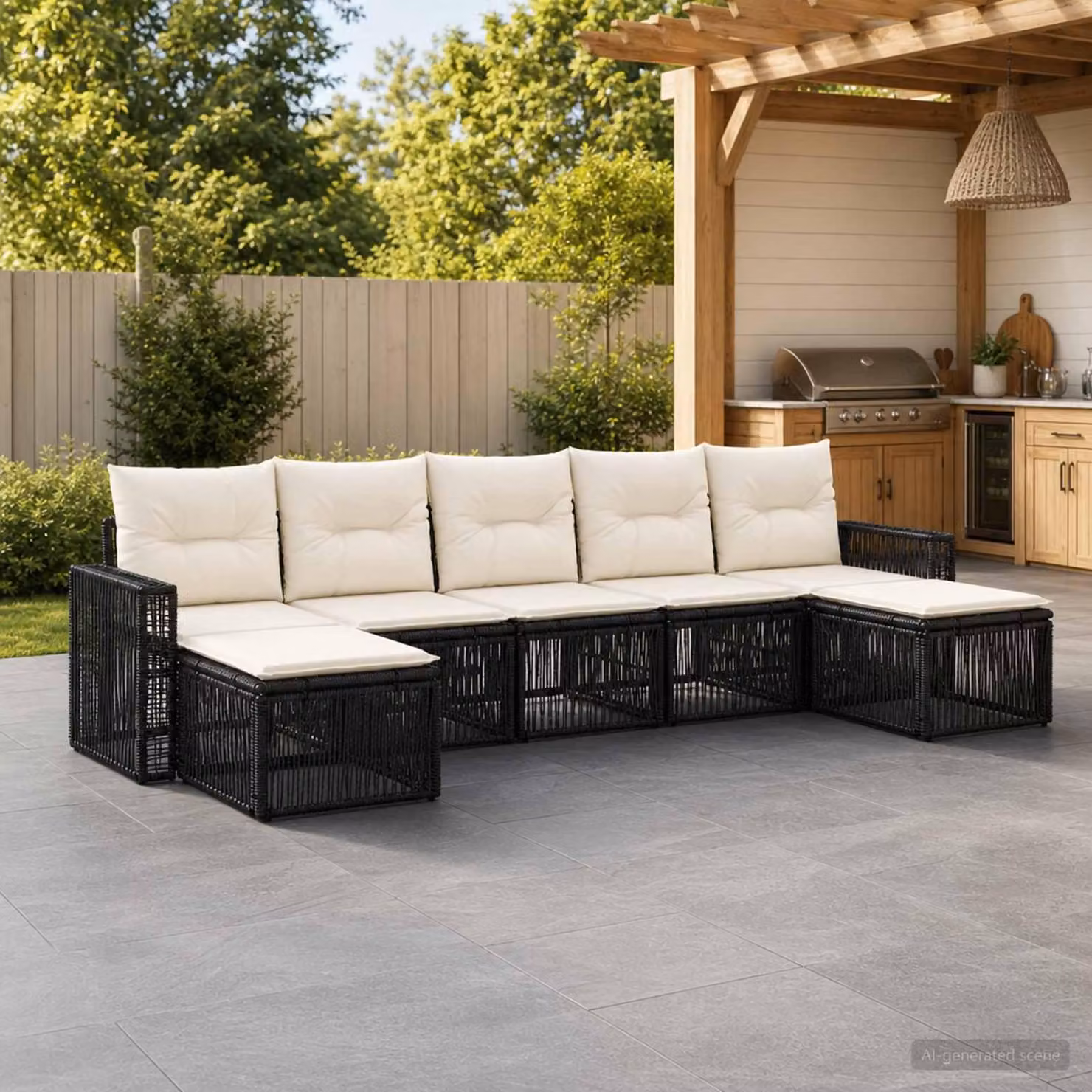 Maison Exclusive - Set da giardino composto da 7 pezzi. Divano da giardino in rattan sintetico, colore nero e crema