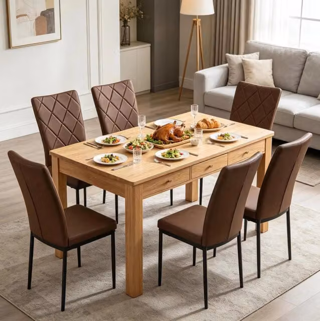 Set di 4 Sedie da Pranzo con Schienale Alto in Finta Pelle Vintage e Struttura in Metallo