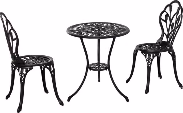 Set da pranzo per 2 persone Cipacho con tavolo rotondo e 2 sedie in alluminio nero opaco per giardino e balcone – 1