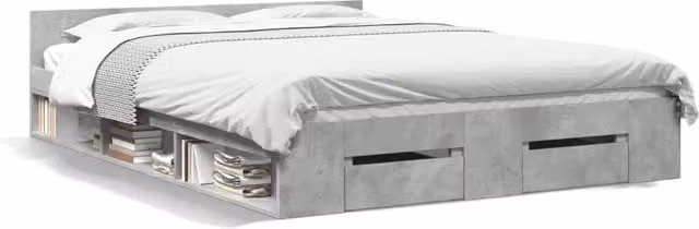 Letto matrimoniale | Letto per adulti | Giroletto Cassetti Grigio Cemento 135x190 cm Legno Multistrato