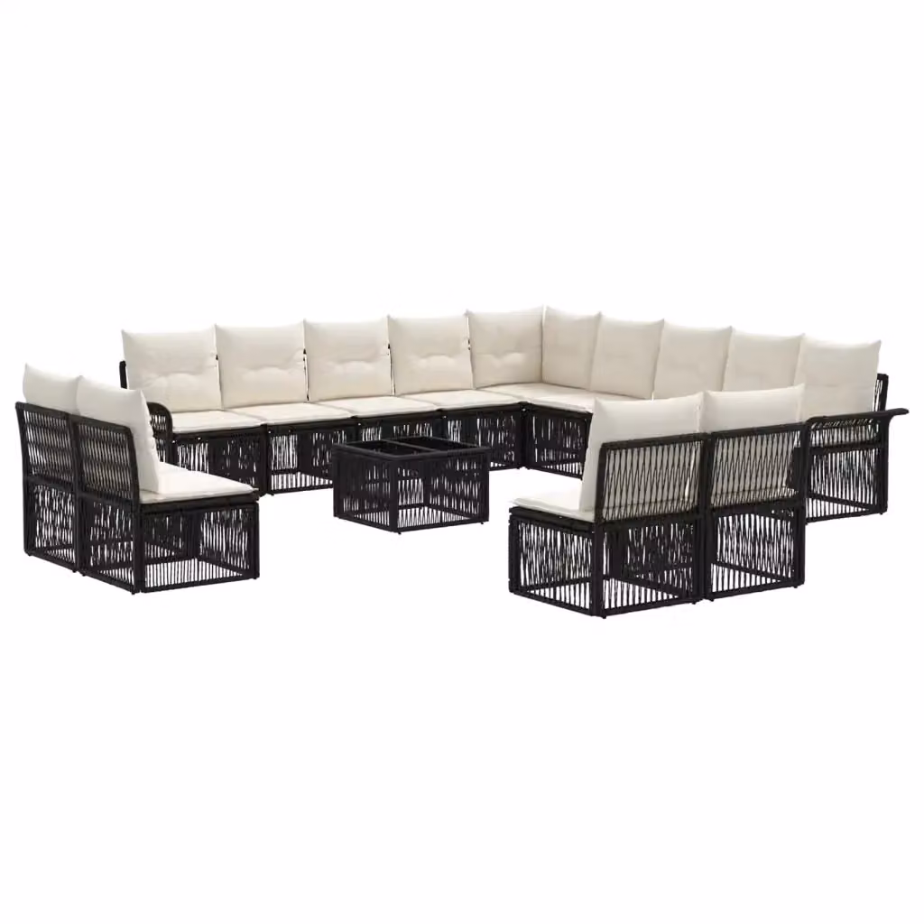 Set Divano da Giardino vidaXL a Forma a U in Polyrattan Nero con Cuscini e Tavolino da Esterno – 2
