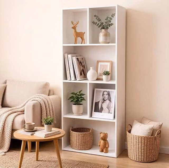 Libreria ULEVR bianca 50x30x118 cm con 6 vani, scaffale autoportante in MDF