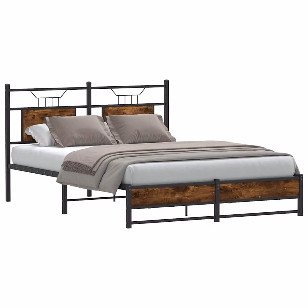 vidaXL Giroletto senza Materasso in Rovere Fumo e Metallo, L/P/H: 150 x 200 x 157 cm