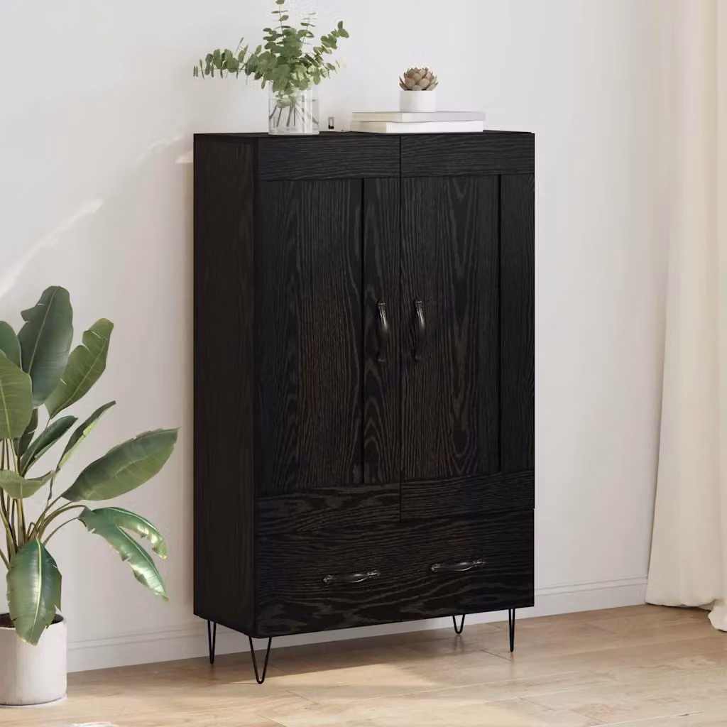 Credenza mid-century vidaXL in legno e metallo nera con ante e cassetti L: 69,5 cm, P: 31 cm, H: 115 cm