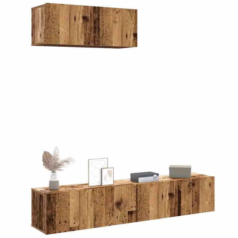 Set Mobile TV da parete vidaXL in 3 pezzi in legno antico marrone con scomparti multimediali L/P/H: 80 x 30 x 30 cm