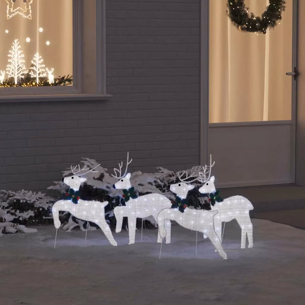 Set di 4 Renne con illuminazione LED vidaXL, colore Argento e Bianco, L/P/H: 45 x 19 x 65 cm