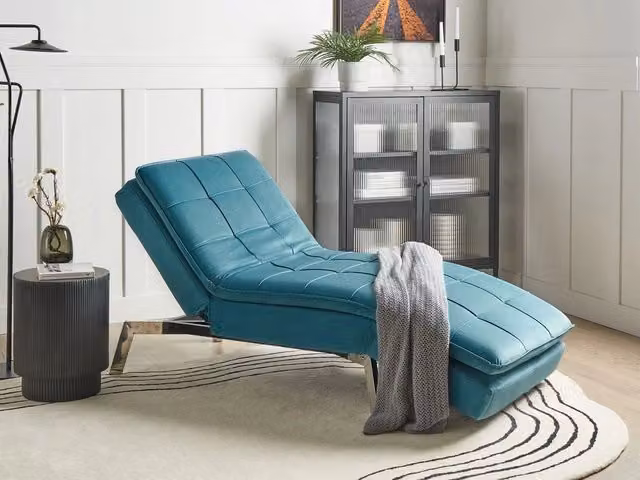 Chaise Longue BELIANI in Velluto Turchese con Schienale e Poggiapiedi Regolabili e Design Glamour L/P/H: 179 x 76 x 93 cm