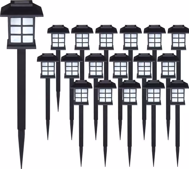 Set di 18 lanterne solari LED Monzana nero con luce bianca calda e sensore crepuscolare per giardino, terrazzo e balcone – 1