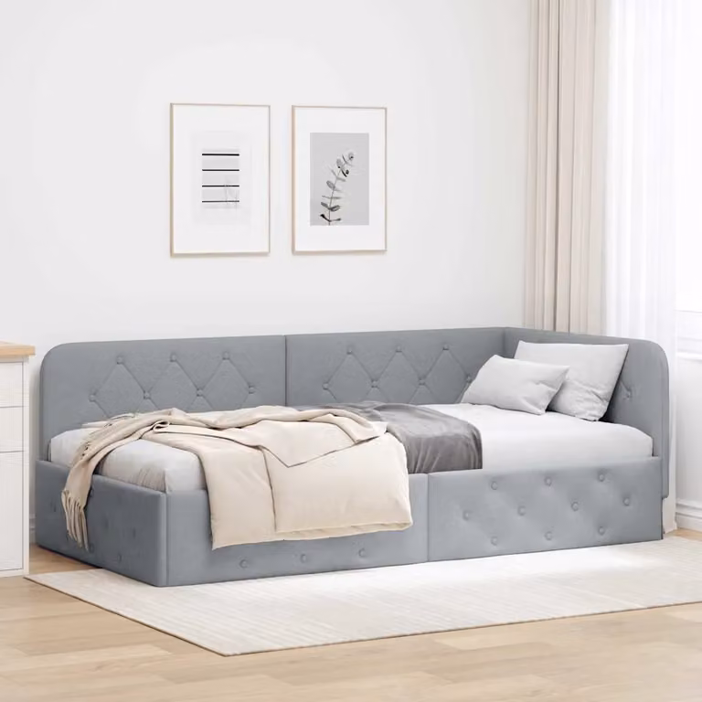 Cornice del letto ad angolo vidaXL in tessuto grigio, L/P/H: 200 x 90 x 94 cm
