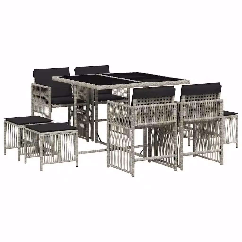 Set Pranzo da Giardino vidaXL in Polyrattan con Piano in Vetro e 9 Sedute, Grigio Antracite – 2