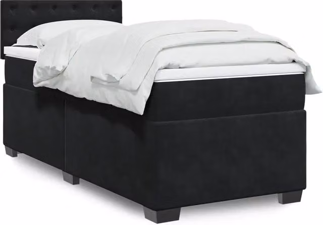 Letto Ibrido con Giroletto a Molle e Materasso vidaXL in Velluto Nero e Bianco L/P/H: 90 x 190 x 100,5 cm