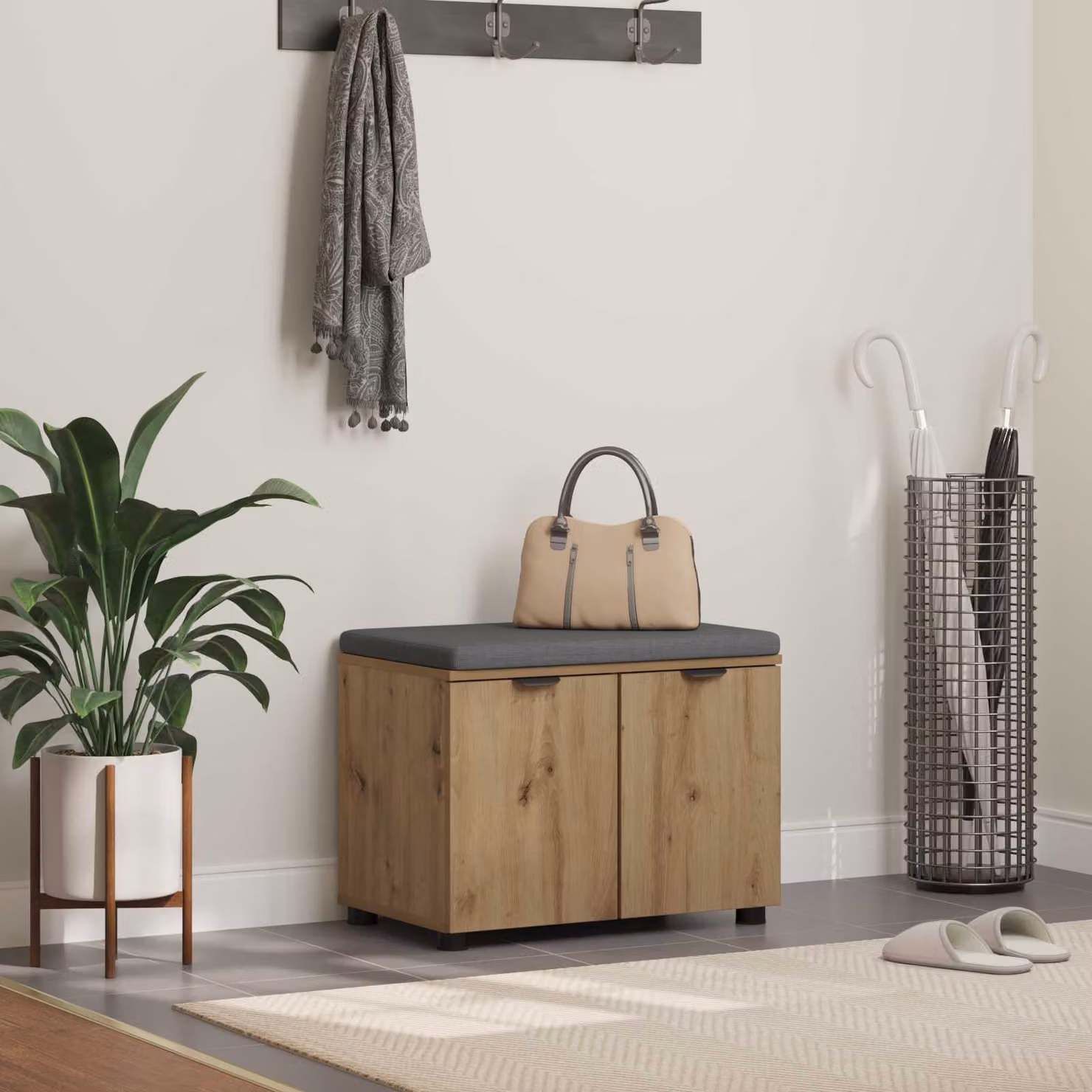 Panca porta scarpe moderna vidaXL in legno color rovere con porta scarpe L: 60 cm, P: 38 cm, H: 46 cm