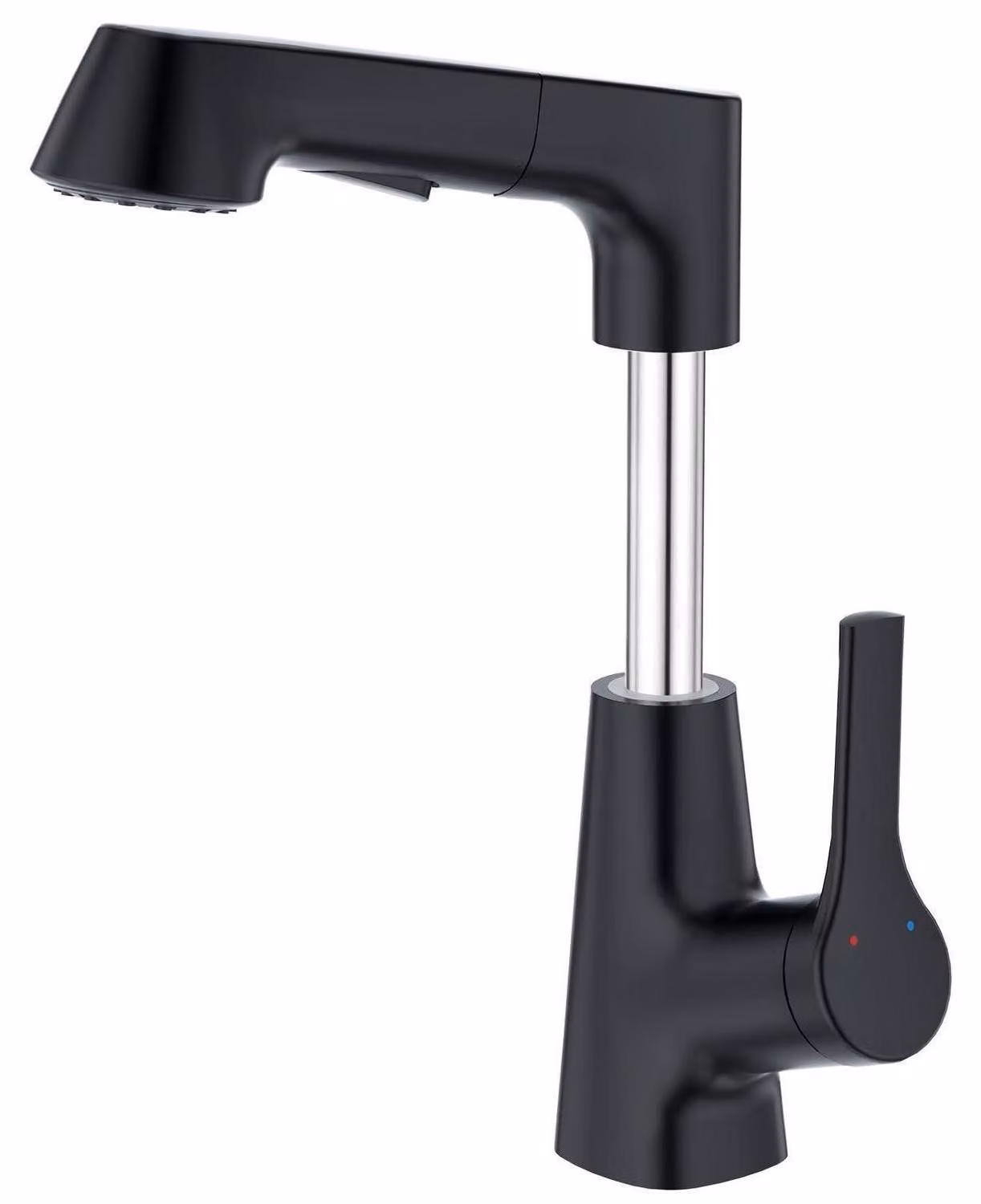 Miscelatore monocomando per lavabo, con bocchetta estraibile e regolabile in altezza, colore nero