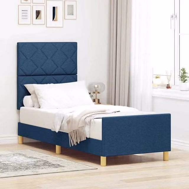 Struttura del letto con testiera blu in tessuto e legno di pino vidaXL L/P/H: 207 x 80 x 128 cm