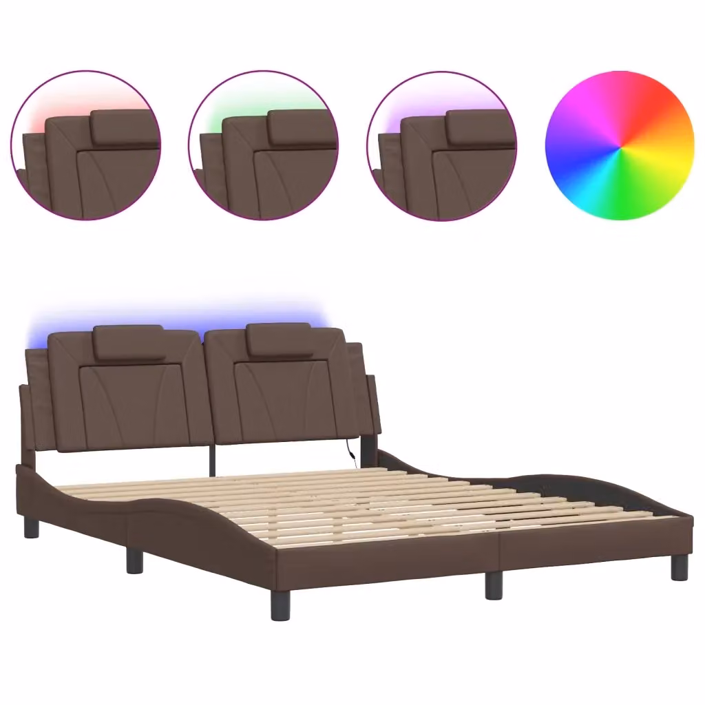 vidaXL Giroletto Viana con LED e porta USB, Marrone, 160 x 200 cm – 2