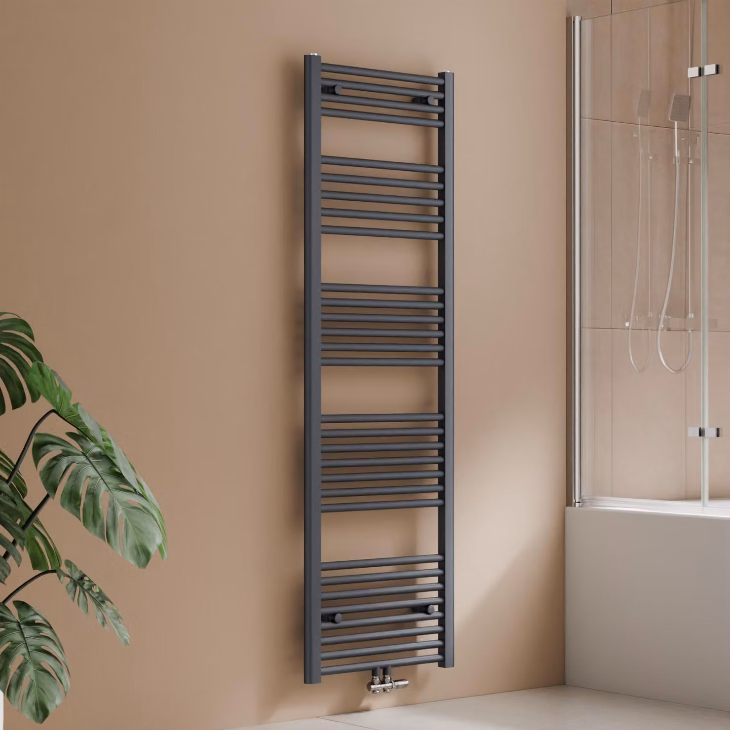 Radiatore da bagno 160 x 50 cm, 654 W, antracite, radiatore asciugamani con attacco centrale, design lineare, asciugatore per asciugamani – S'AFIELINA