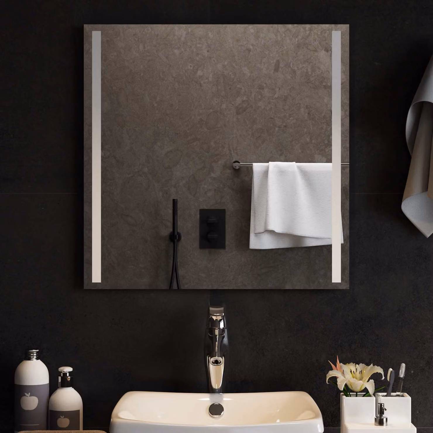 Specchio da bagno moderno vidaXL con luce LED in vetro temperato, L 60 cm x H 60 cm