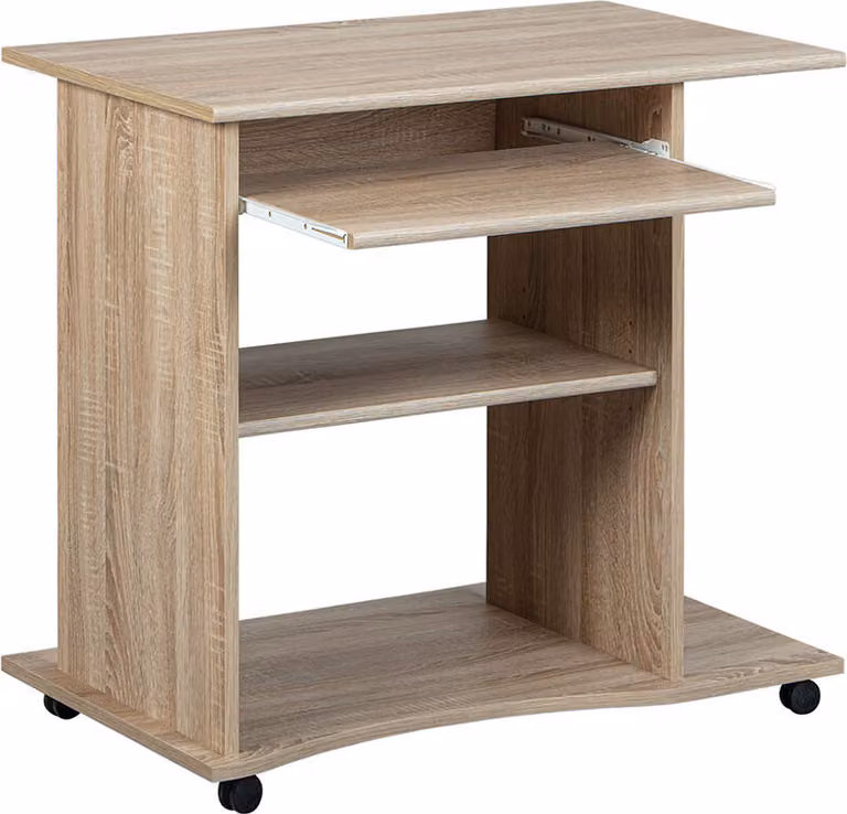 Scrivania Dusa con 1 ripiano, 1 cassetto per tastiera, decori in rovere Sonoma.
