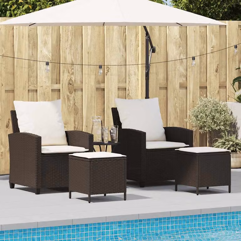 Set Divano da Giardino vidaXL 4 Pezzi con Cuscini Marrone e Bianco in Polyrattan e Metallo