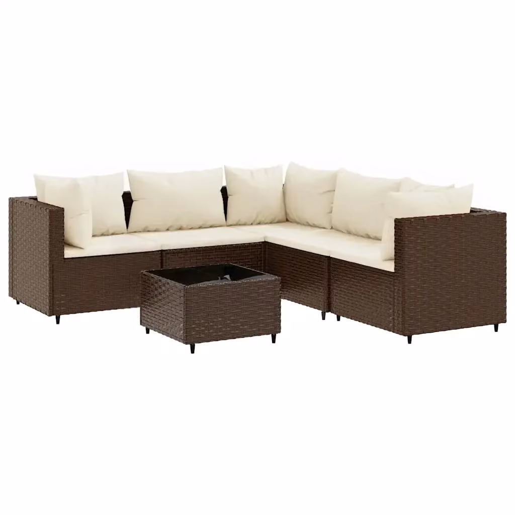 vidaXL Set di Mobili da Giardino a L in Polyrattan Marrone e Bianco con 6 Sedute e Tavolino da Caffè – 2