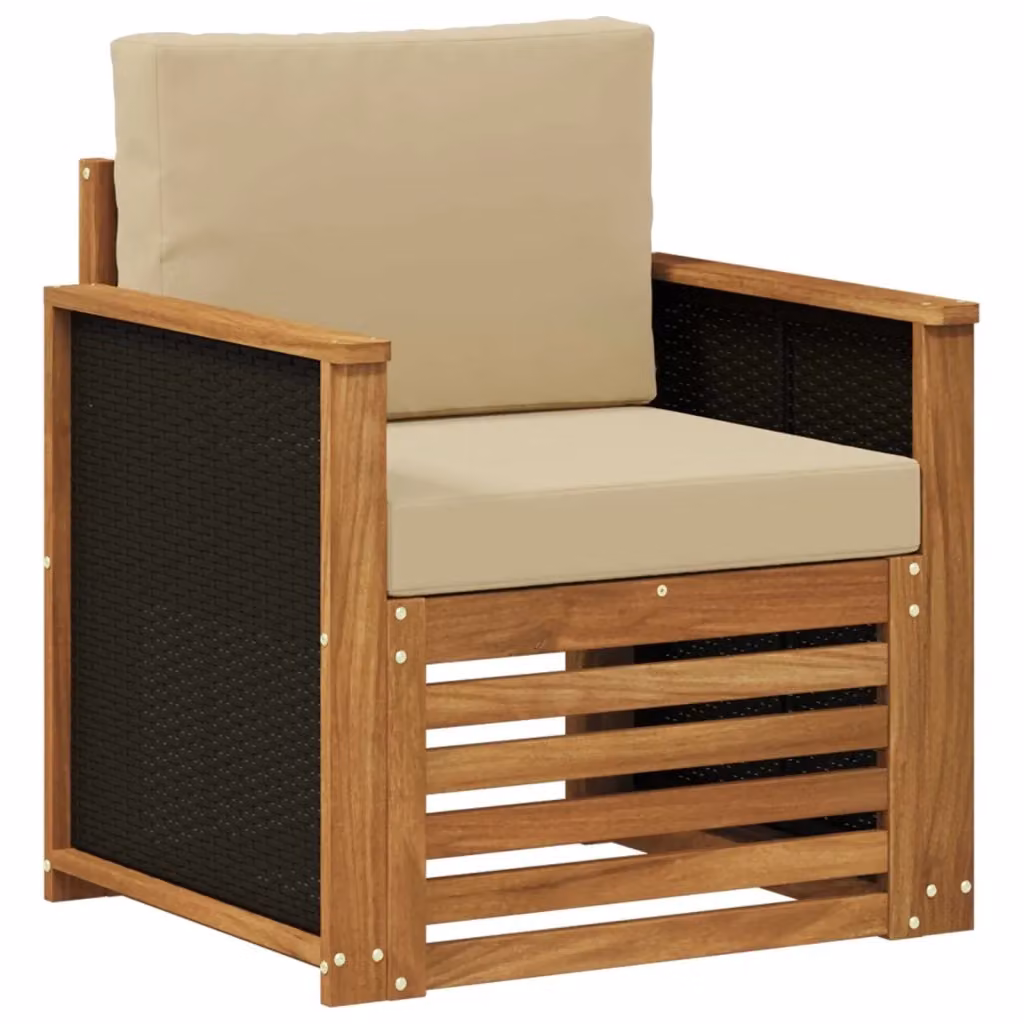 Divano centrale componibile per esterno Design In in legno di acacia e tessuto beige con cuscini inclusi – 2