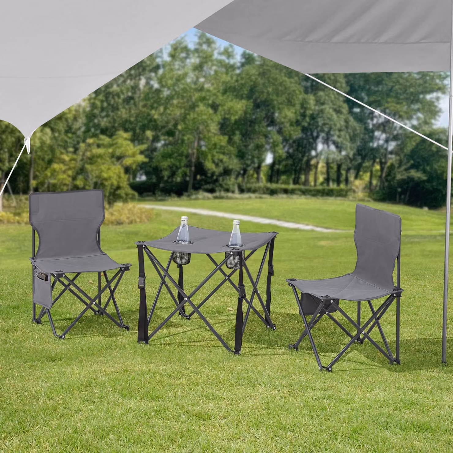 Set di mobili da giardino 'Banzi' a 3 pezzi in tessuto grigio