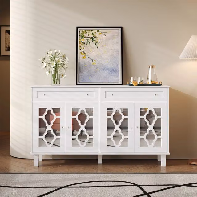 Credenza Zephmum bianca con ante a specchio, cassetti e ripiani regolabili per il tuo soggiorno
