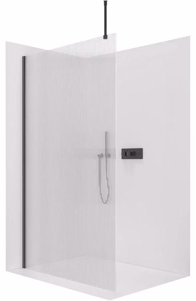 Pannello doccia angolare Walk-in Onyx Top Round, 8 mm, montaggio a sinistra/destra, colonna rotonda, finitura nera opaca, vetro smerigliato, dimensioni 160x200 cm
