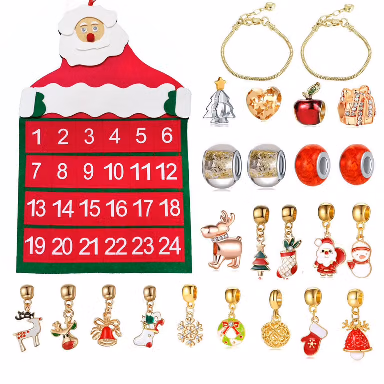 Calendario dell'Avvento a tema gioielli 2026 – 24 giorni – Set di braccialetti per bambine – Set di creazione di gioielli – 2 collane + 22 ciondoli – Regalo di Natale – 24 scomparti
