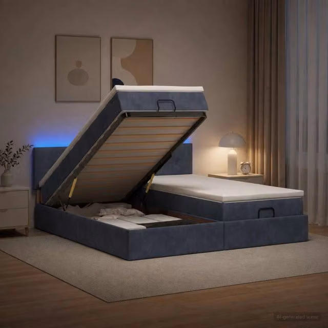 Letto Ottomano con Materasso Ibrido e Illuminazione LED vidaXL, Grigio e Bianco, L/P/H: 200 x 200 x 88 cm – 1