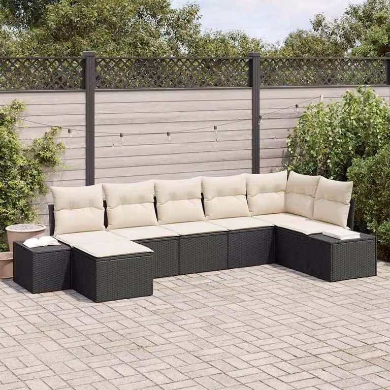 Maison Exclusive - Set da giardino composto da 7 pezzi, divano e poltrone, in rattan sintetico nero
